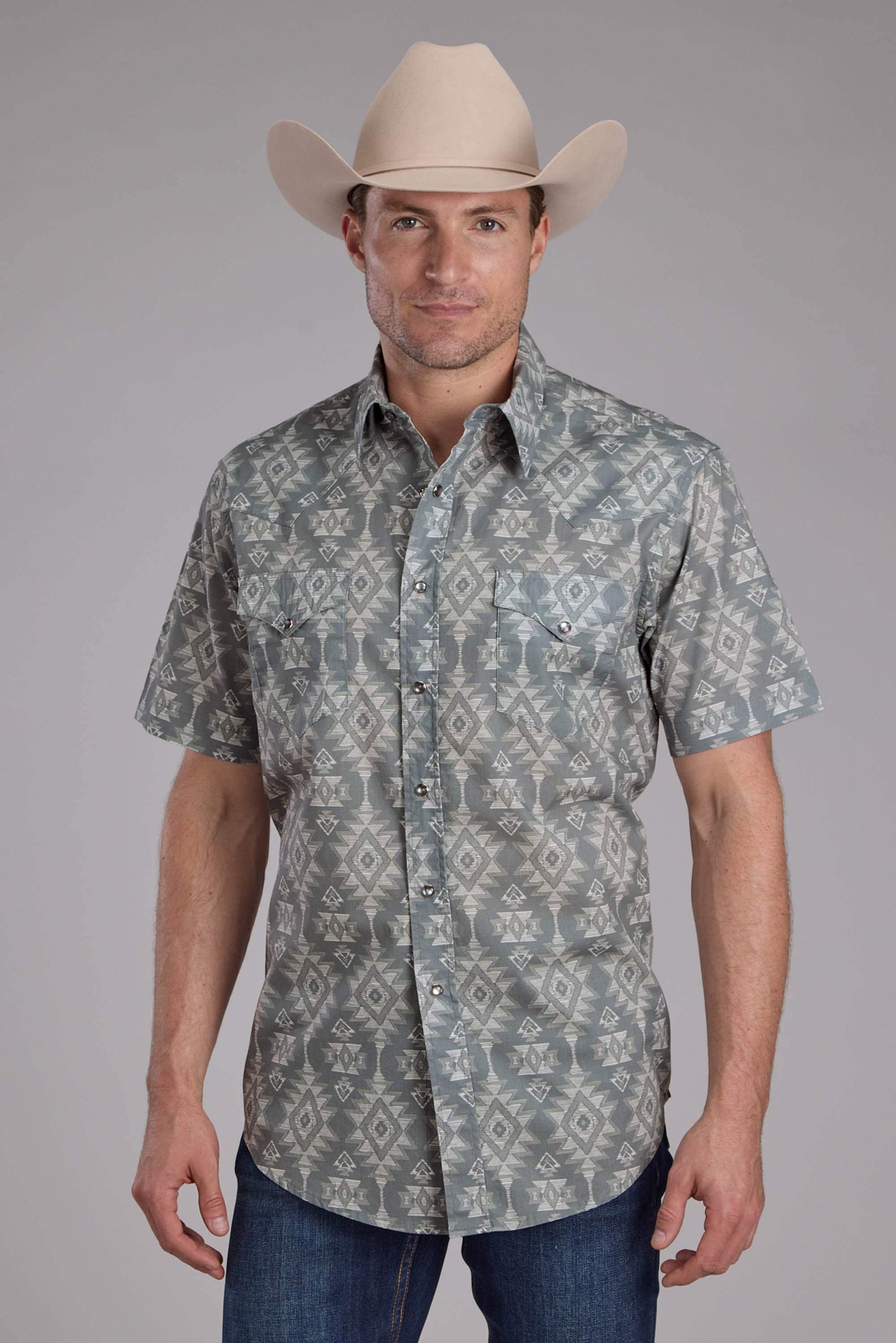 Roper Mens Horizontal Scribble Aztec Print Short Sleeve Snap Western Shirt - Roper - Flyclothing LLC
