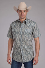 Roper Mens Horizontal Scribble Aztec Print Short Sleeve Snap Western Shirt - Roper - Flyclothing LLC