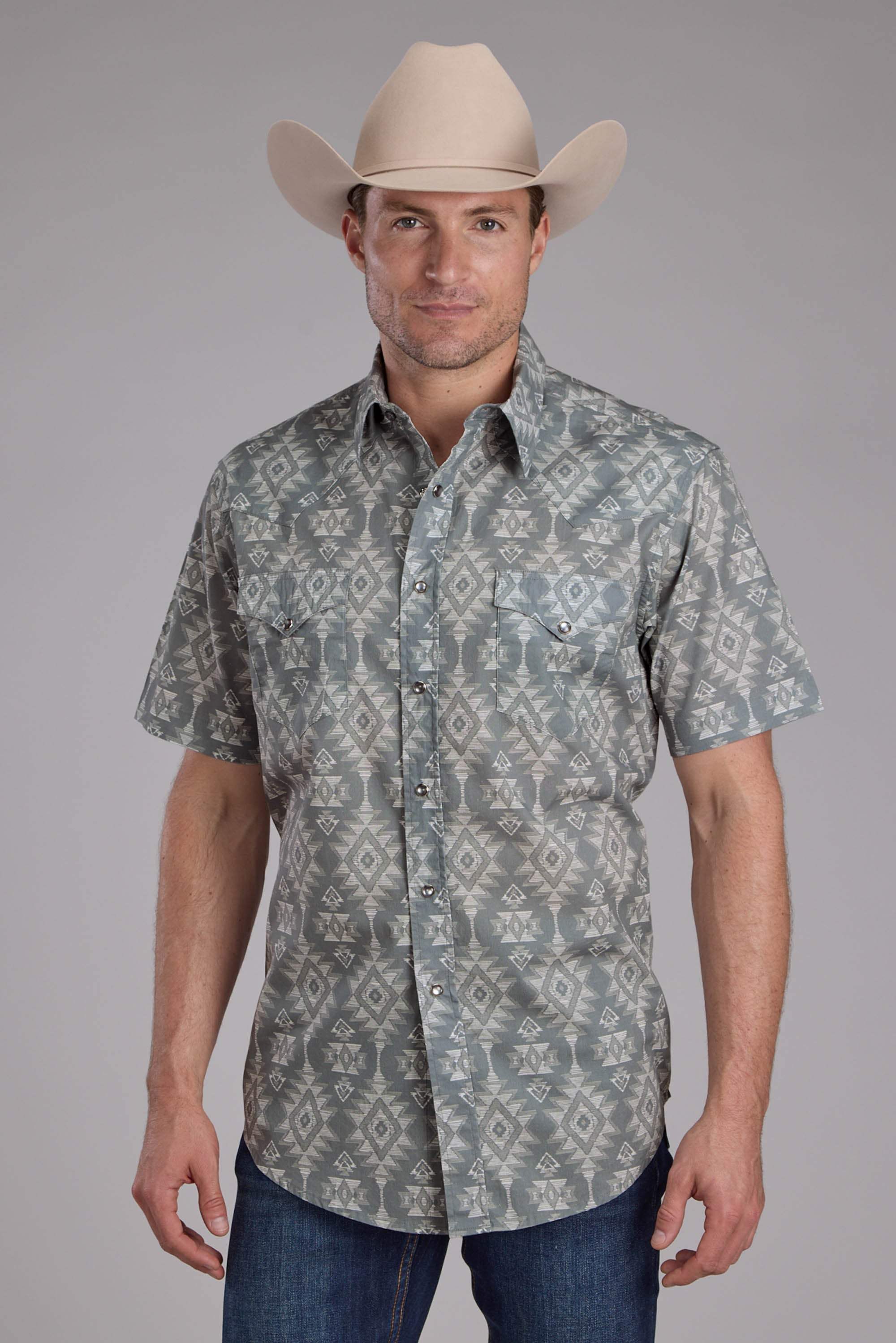 Roper Mens Horizontal Scribble Aztec Print Short Sleeve Snap Western Shirt - Roper - Flyclothing LLC