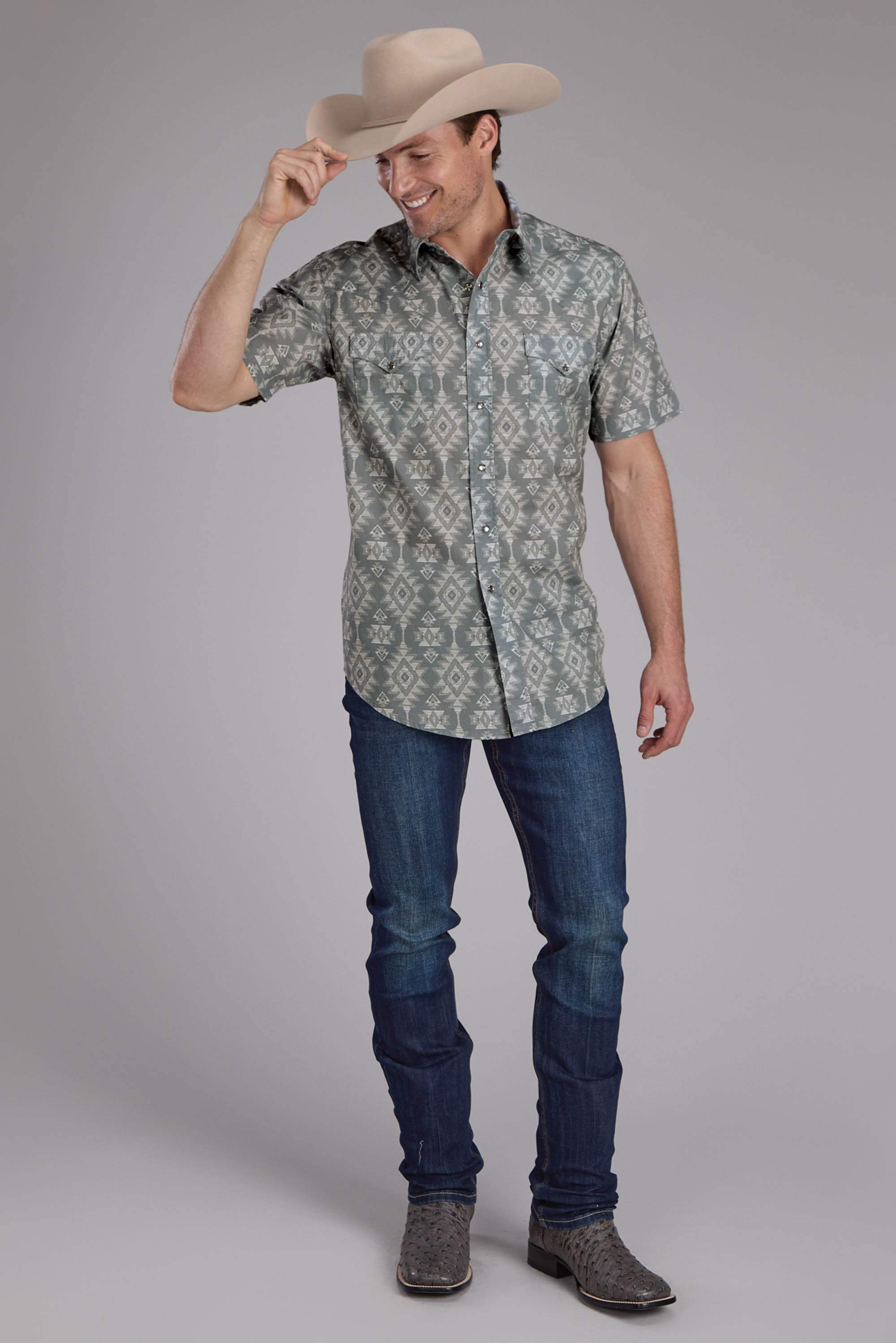 Roper Mens Horizontal Scribble Aztec Print Short Sleeve Snap Western Shirt - Roper - Flyclothing LLC