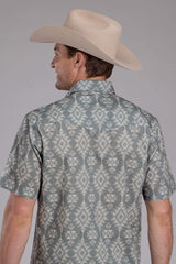 Roper Mens Horizontal Scribble Aztec Print Short Sleeve Snap Western Shirt - Roper - Flyclothing LLC