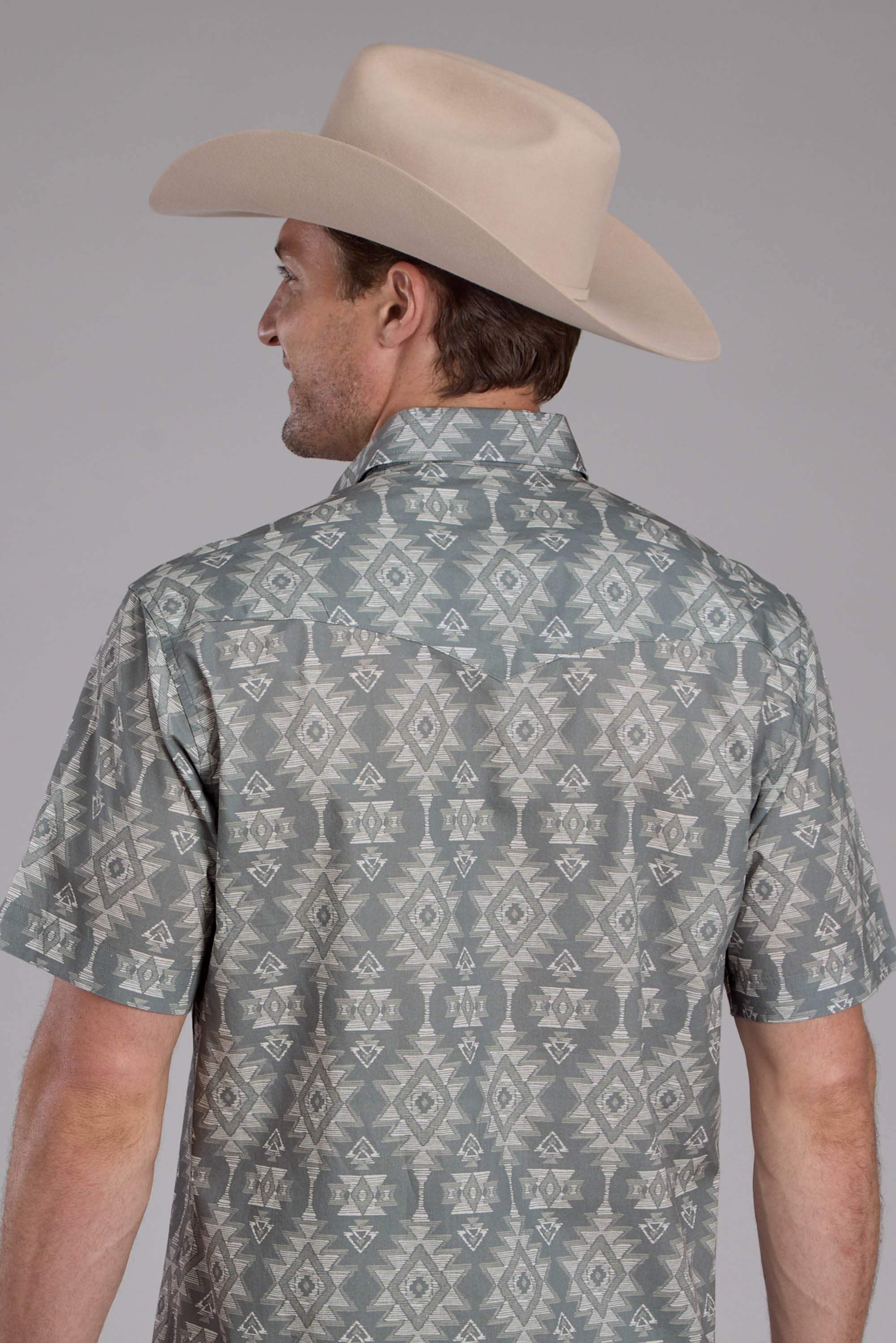 Roper Mens Horizontal Scribble Aztec Print Short Sleeve Snap Western Shirt - Roper - Flyclothing LLC