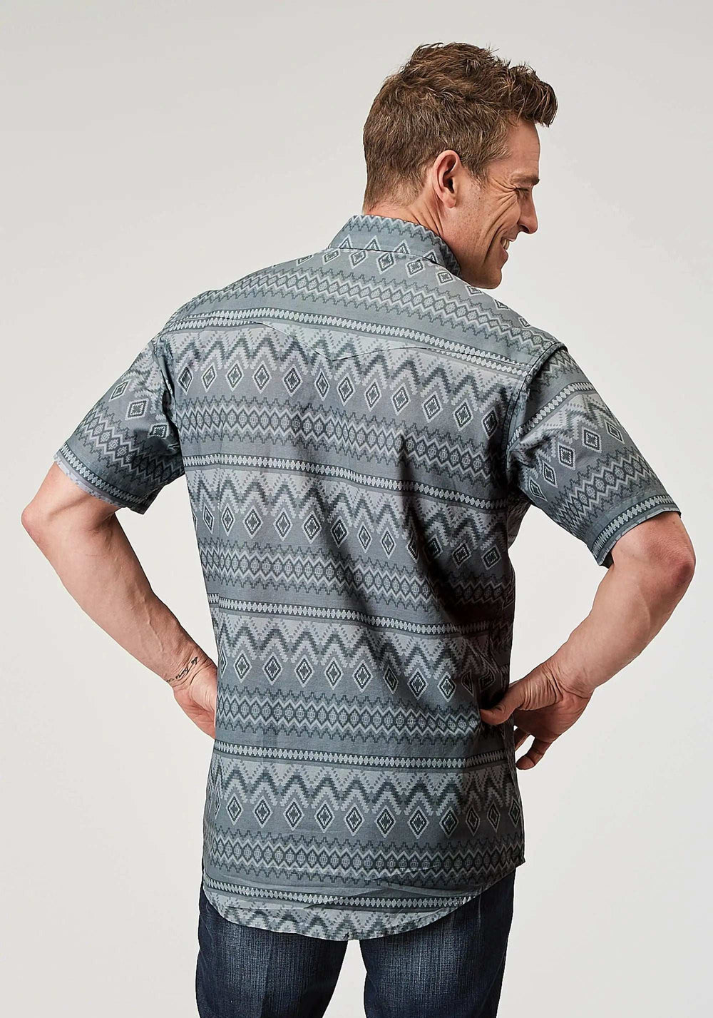 Roper Mens Short Sleeve Snap River Aztec Print Western Shirt - Roper - Flyclothing LLC