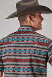 Roper Mens Short Sleeve Snap Aztec Stripe Print Western Shirt - Roper