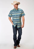Roper Mens Short Sleeve Snap Aztec Blanket Print Western Shirt - Roper