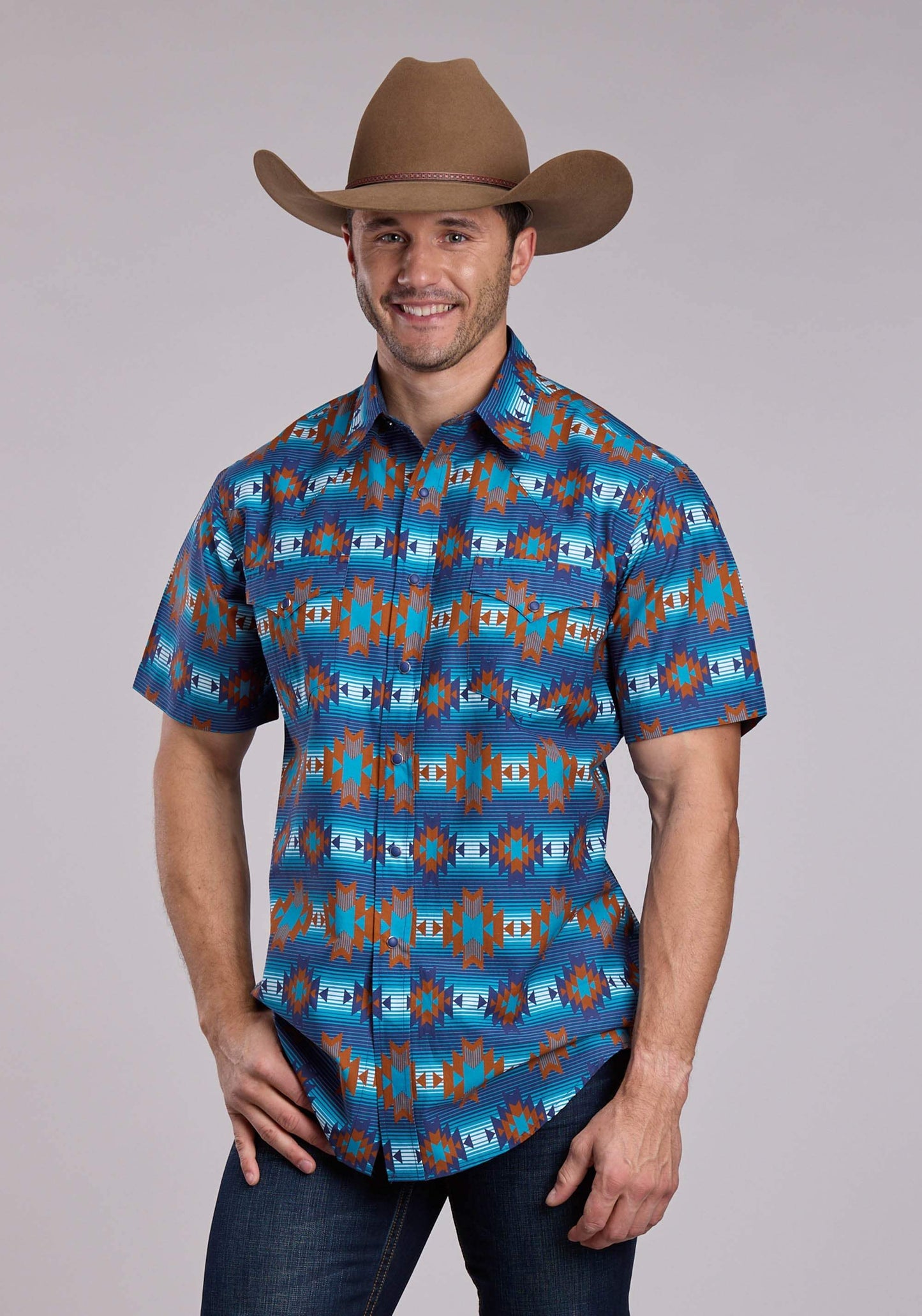 Mens Roper Serape Aztecs Stripe Short Sleeve Snap Shirt - Roper - Flyclothing LLC