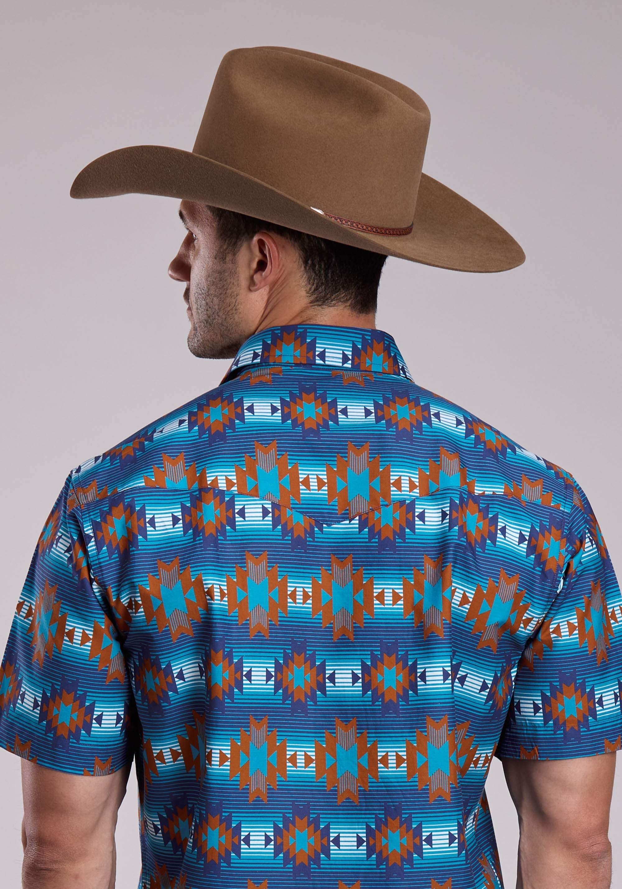 Mens Roper Serape Aztecs Stripe Short Sleeve Snap Shirt - Roper - Flyclothing LLC