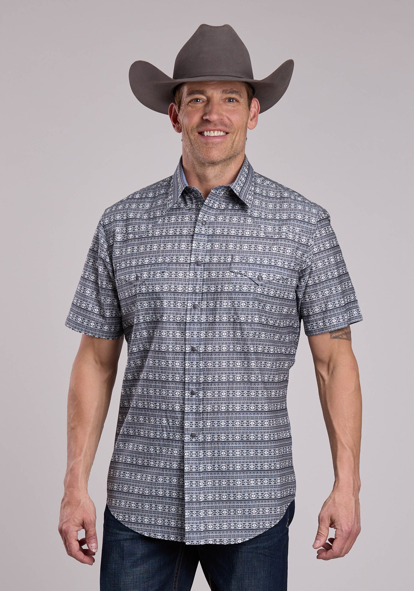 Mens Roper Horizontal Aztec Blanket Print Short Sleeve Snap Shirt