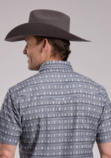 Mens Roper Horizontal Aztec Blanket Print Short Sleeve Snap Shirt