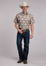 Mens Roper Aztec Serape Print Short Sleeve Snap Shirt