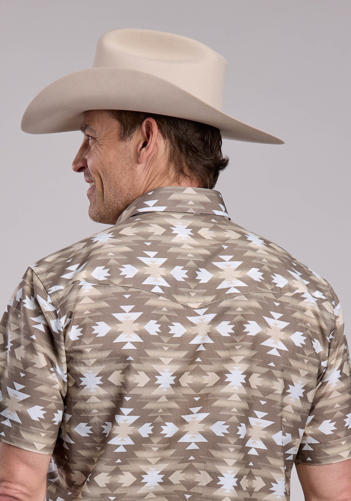 Mens Roper Aztec Serape Print Short Sleeve Snap Shirt