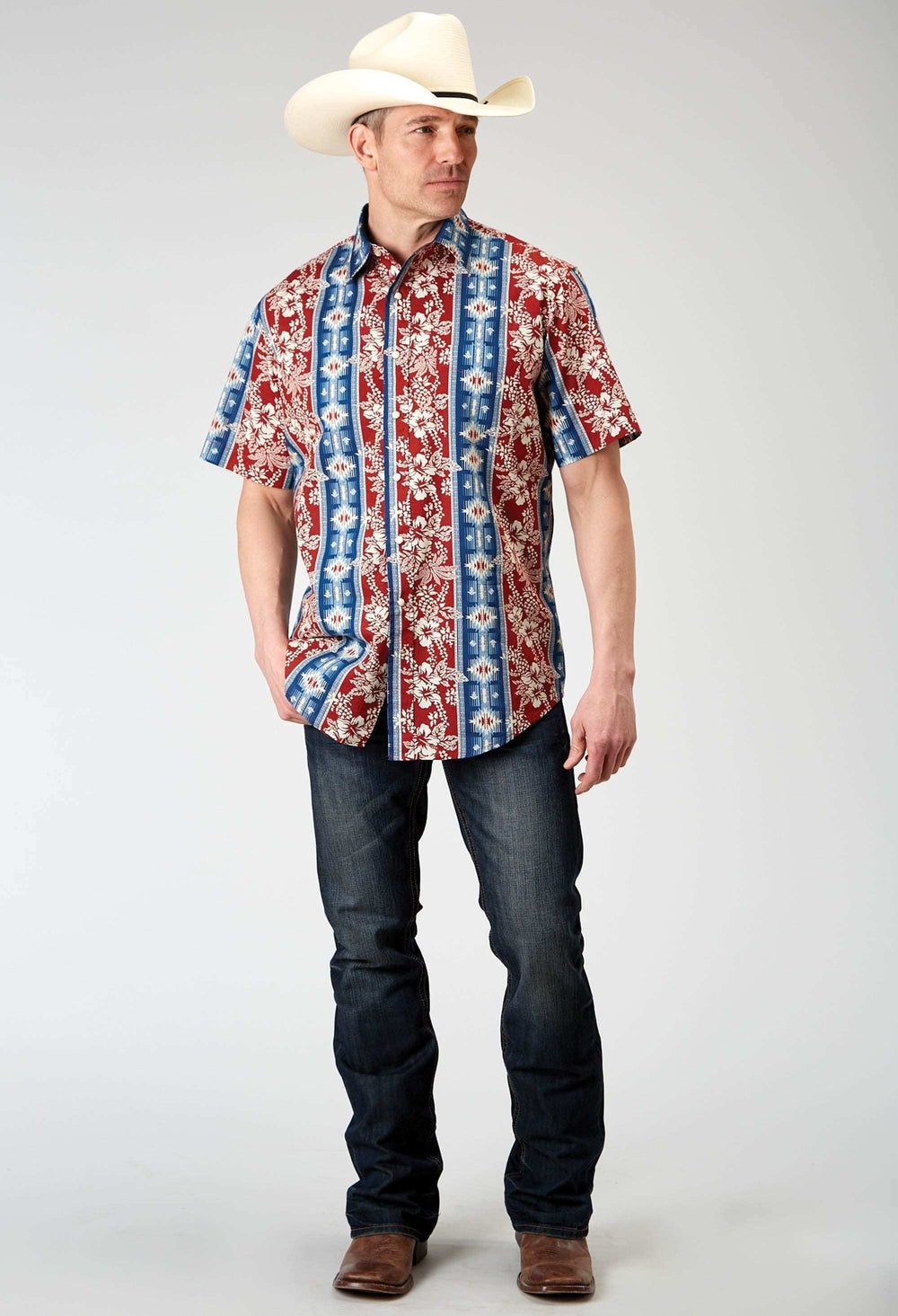 Roper Mens Short Sleeve Button Vertical Tropical Aztec Western Shirt - Roper - Flyclothing LLC