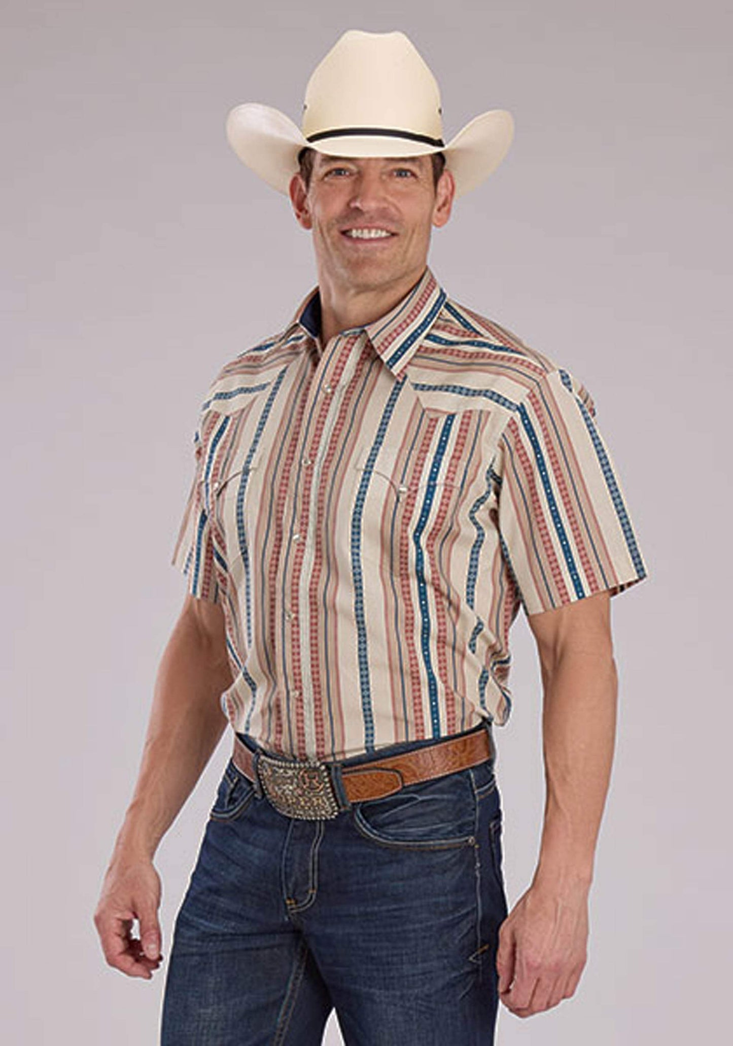 Roper Mens Short Sleeve Snap Southwest Vertical Stripe Western Shirt - Roper - Flyclothing LLC