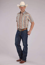 Roper Mens Short Sleeve Snap Southwest Vertical Stripe Western Shirt - Roper - Flyclothing LLC