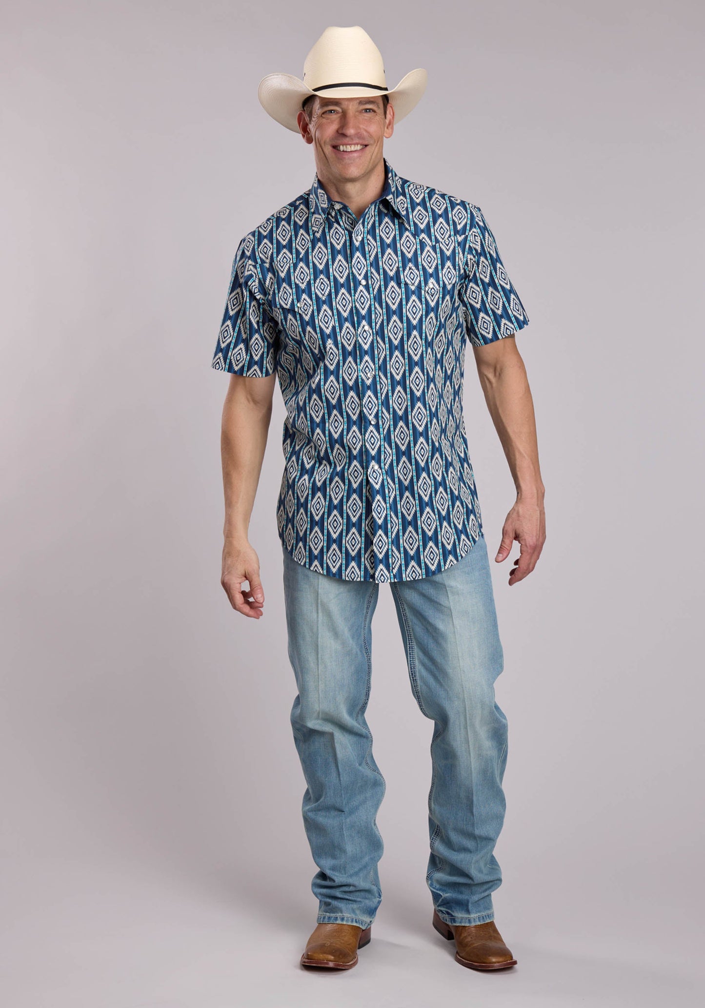 Mens Roper Vertical Serape Print Short Sleeve Snap Shirt