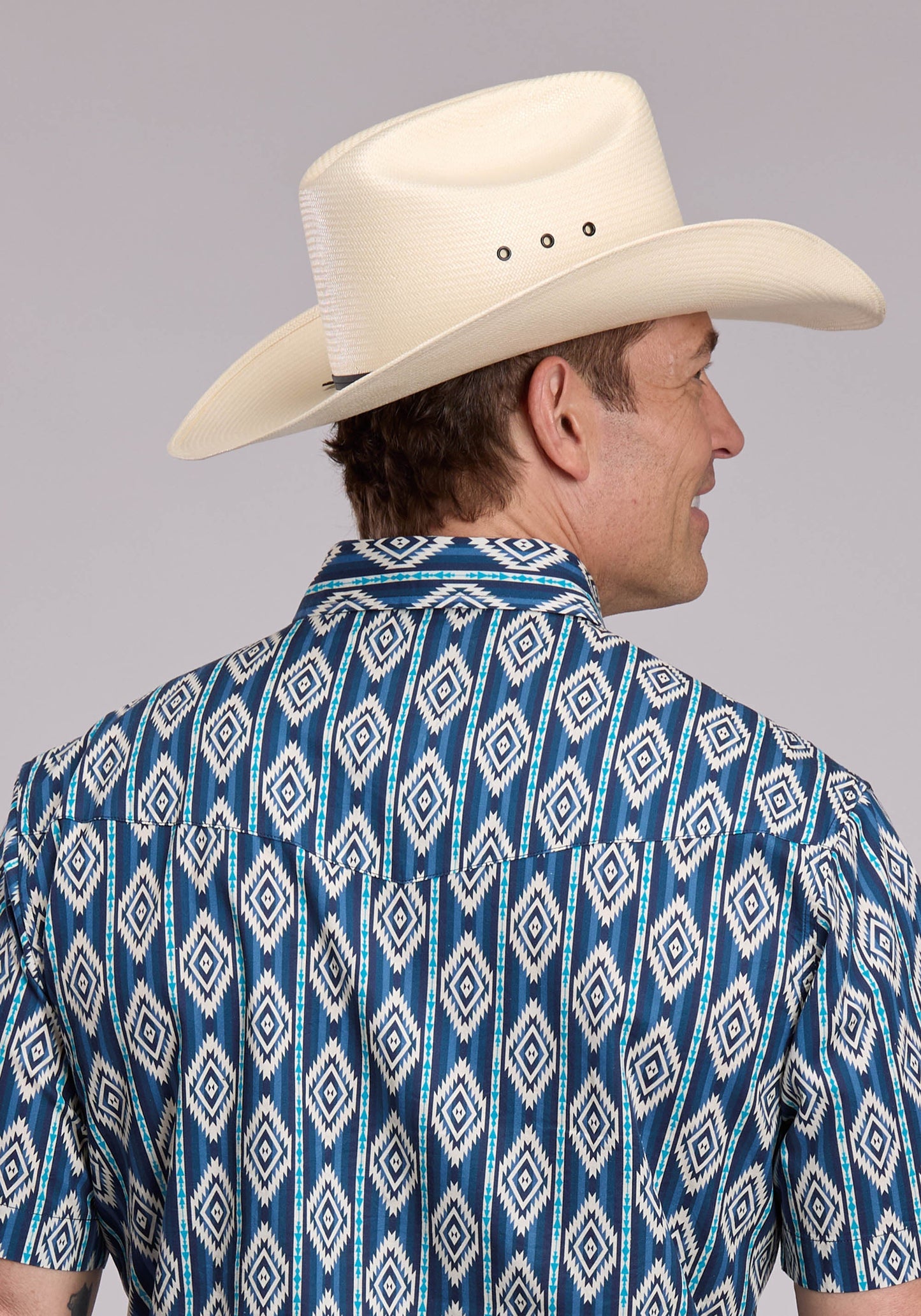 Mens Roper Vertical Serape Print Short Sleeve Snap Shirt