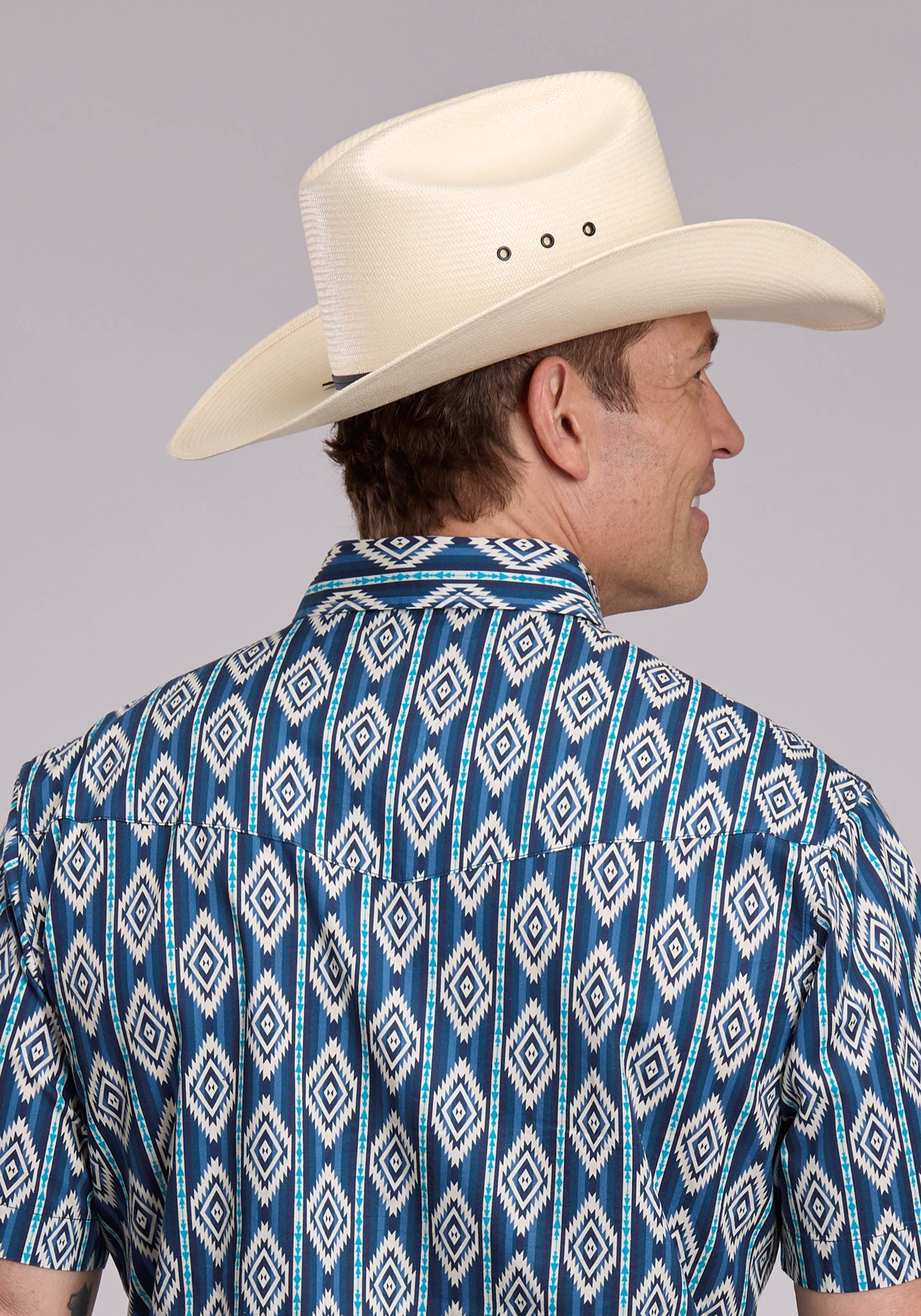 Mens Roper Vertical Serape Print Short Sleeve Snap Shirt