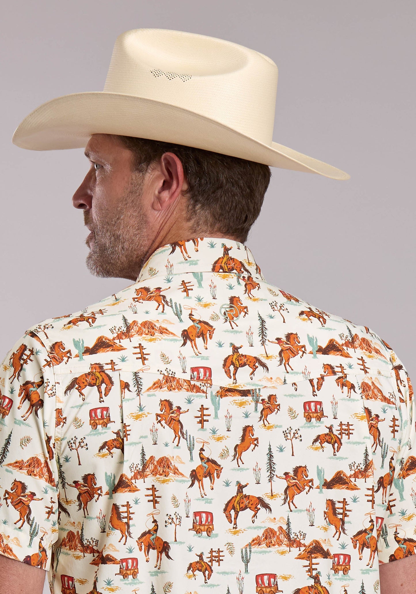 Mens Roper Vintage Scenic Print Short Sleeve Snap Shirt
