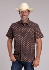 Mens Roper Western Argyle Print Short Sleeve Snap Shirt