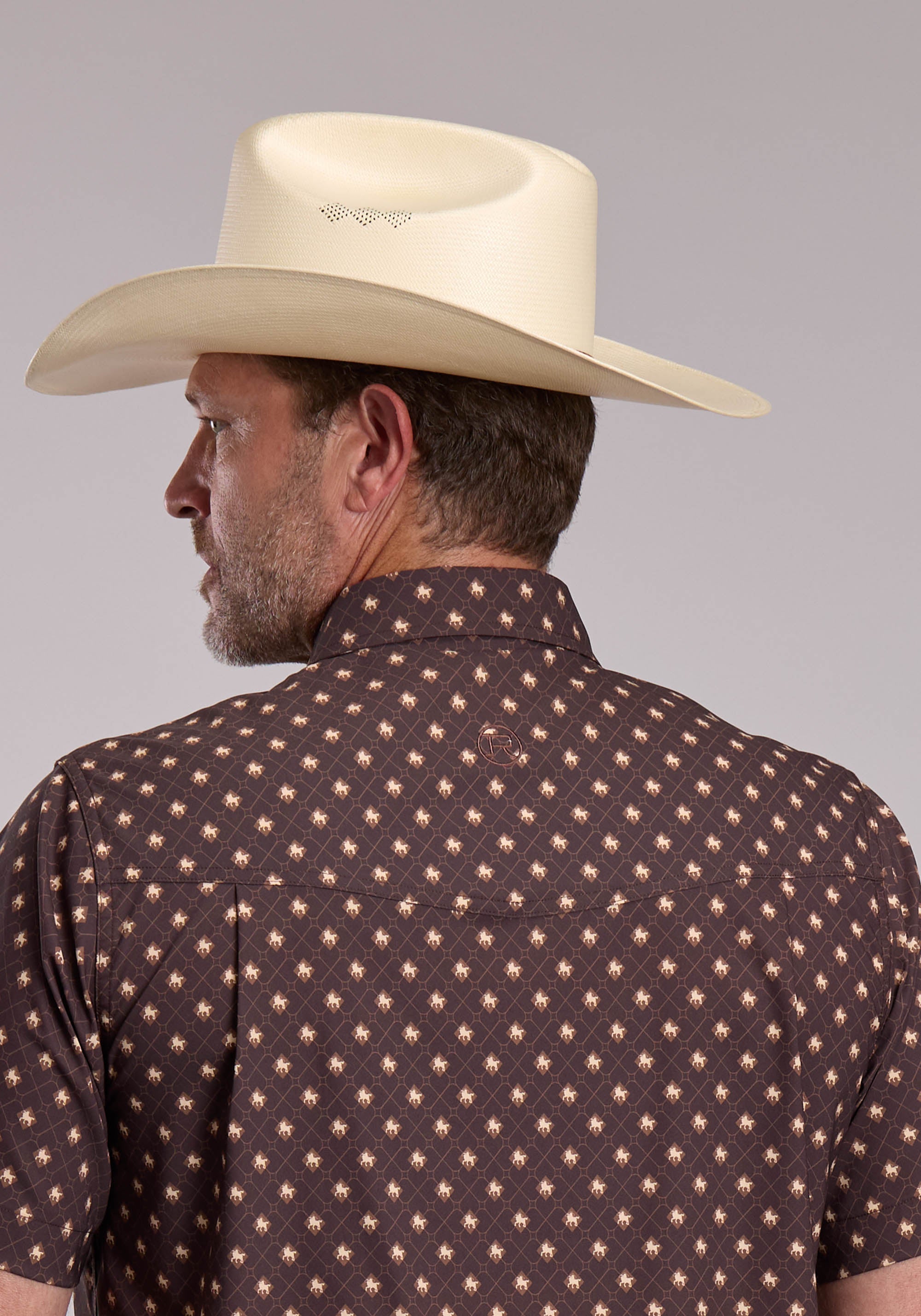 Mens Roper Western Argyle Print Short Sleeve Snap Shirt