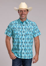 Mens Roper Serape Print Short Sleeve Snap Shirt