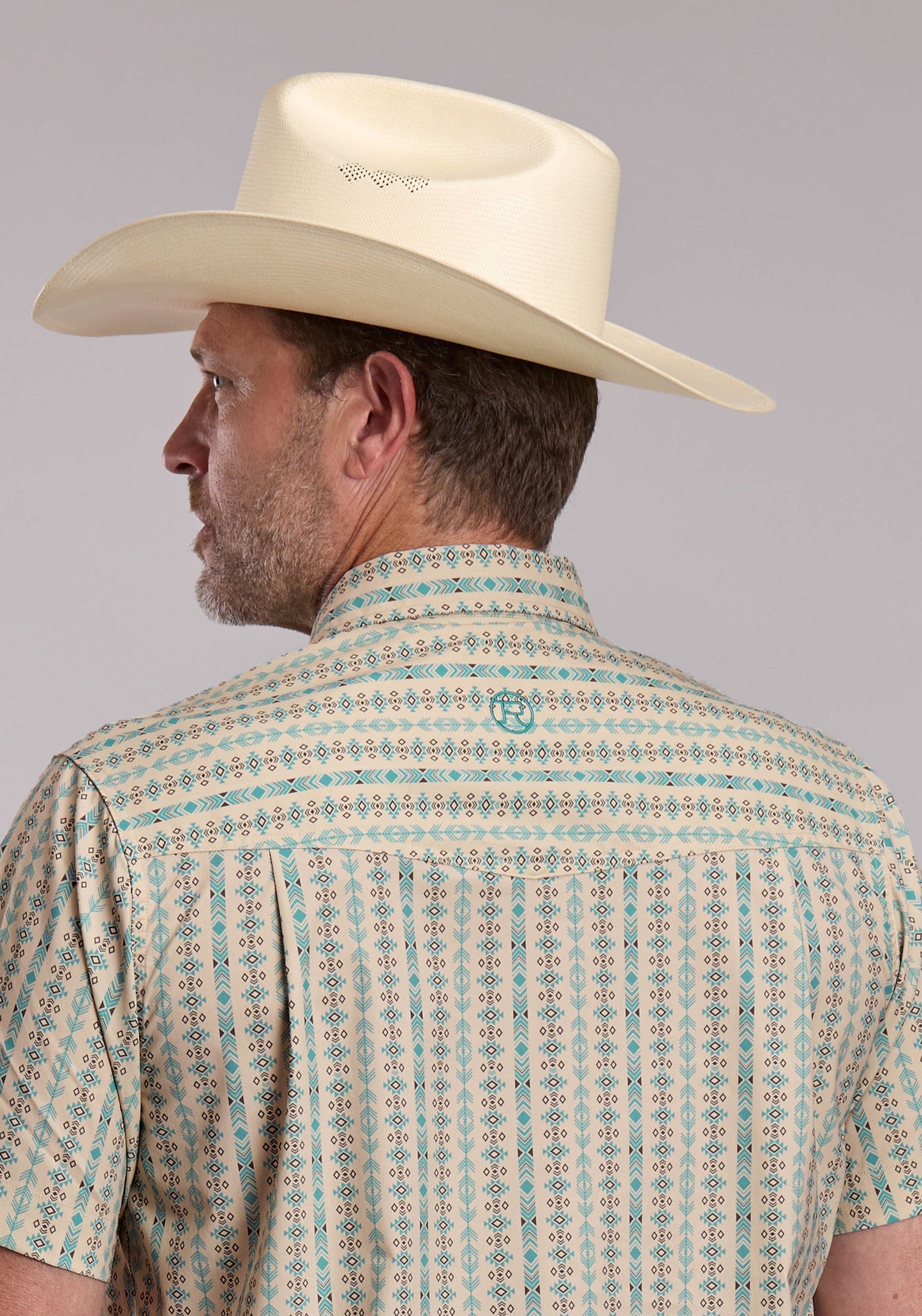 Mens Roper Vertical Aztec Print Short Sleeve Snap Shirt