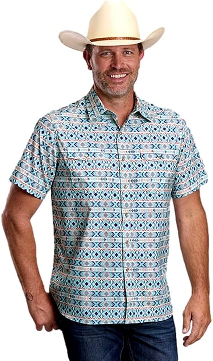 Mens Roper Horizontal Aztec Print Short Sleeve Snap Shirt
