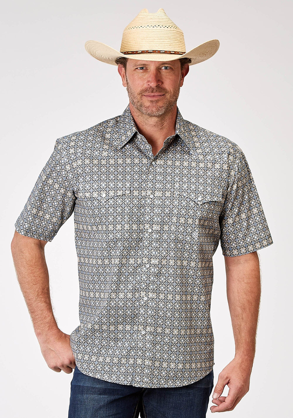 Roper Mens Short Sleeve Snap Western Foulard Western Shirt - Roper