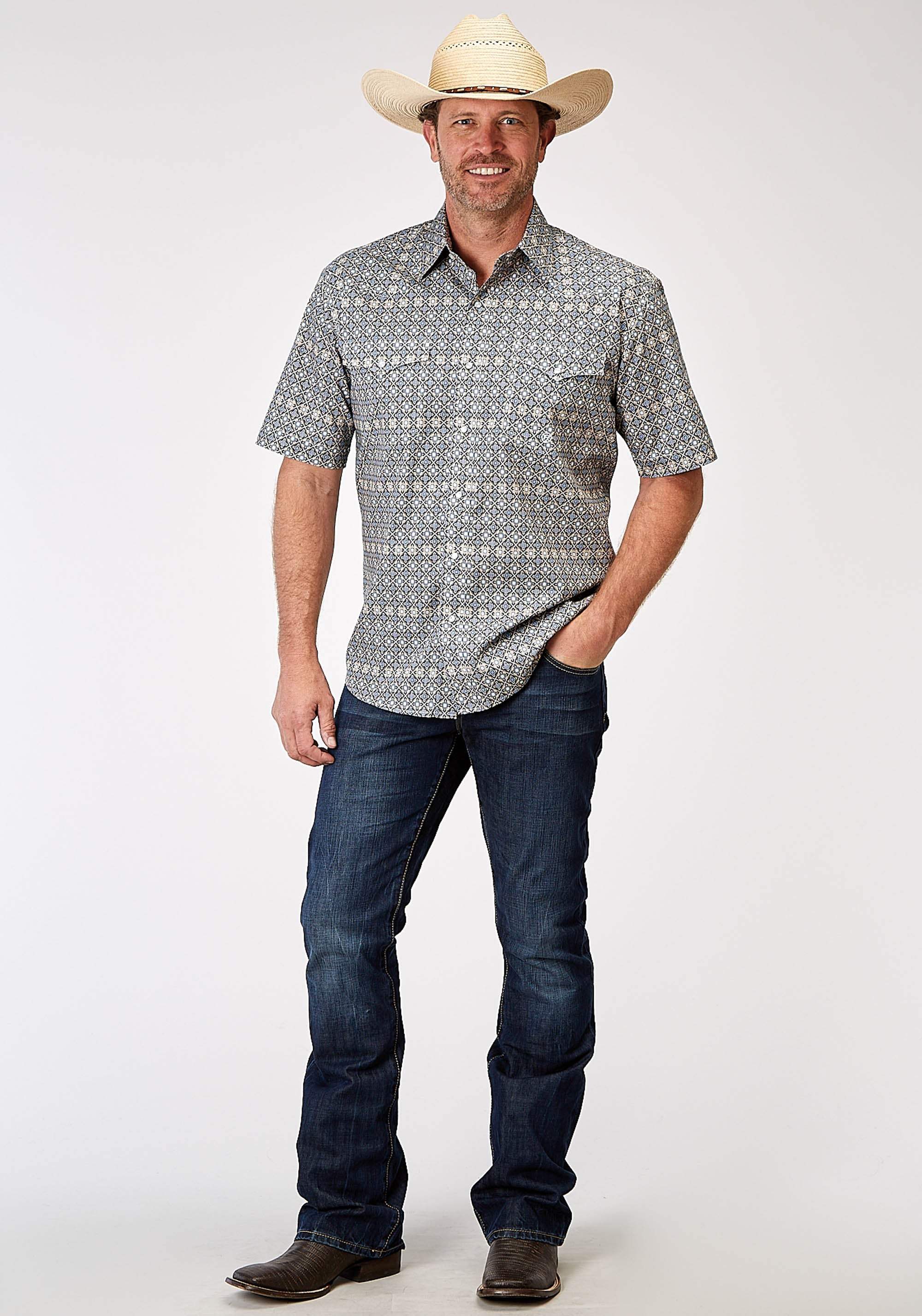 Roper Mens Short Sleeve Snap Western Foulard Western Shirt - Roper - Flyclothing LLC