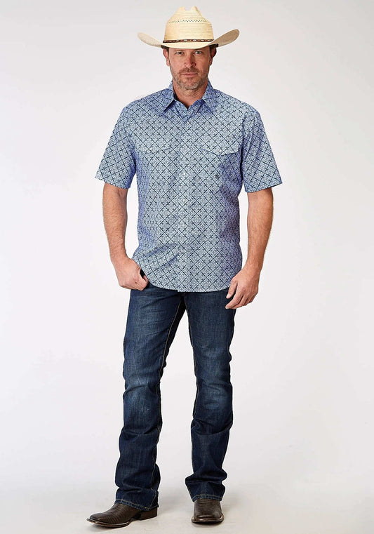 Roper Mens Short Sleeve Snap Blue Skies Tie Print Western Shirt - Roper - Flyclothing LLC