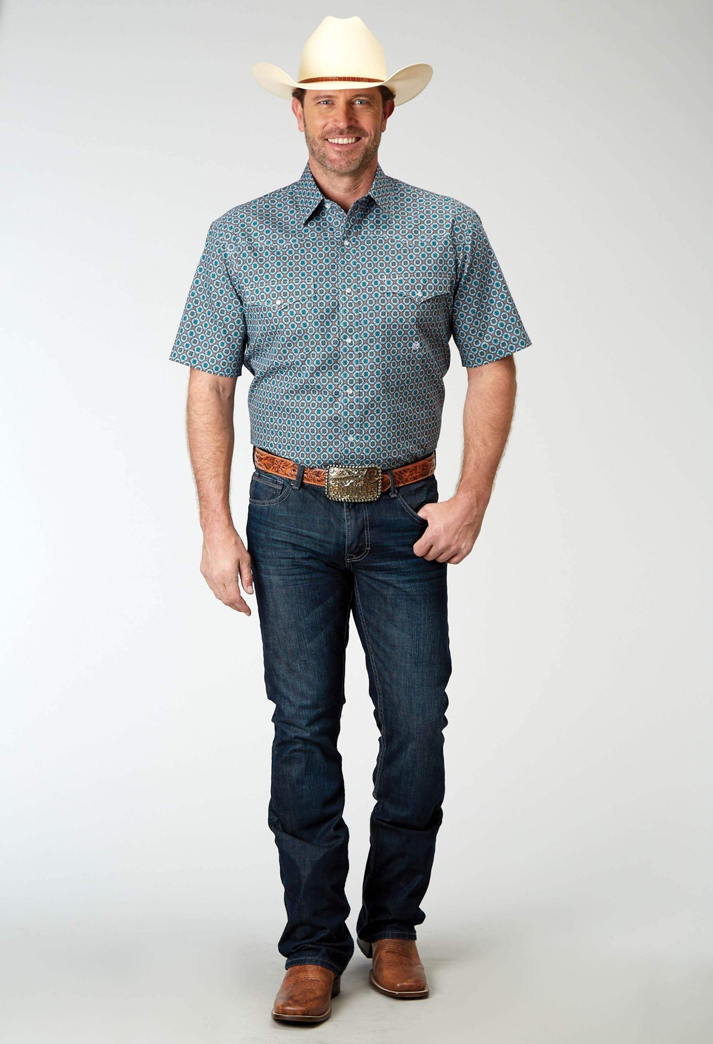 Roper Mens Short Sleeve Snap Frontier Foulard Western Shirt - Roper - Flyclothing LLC