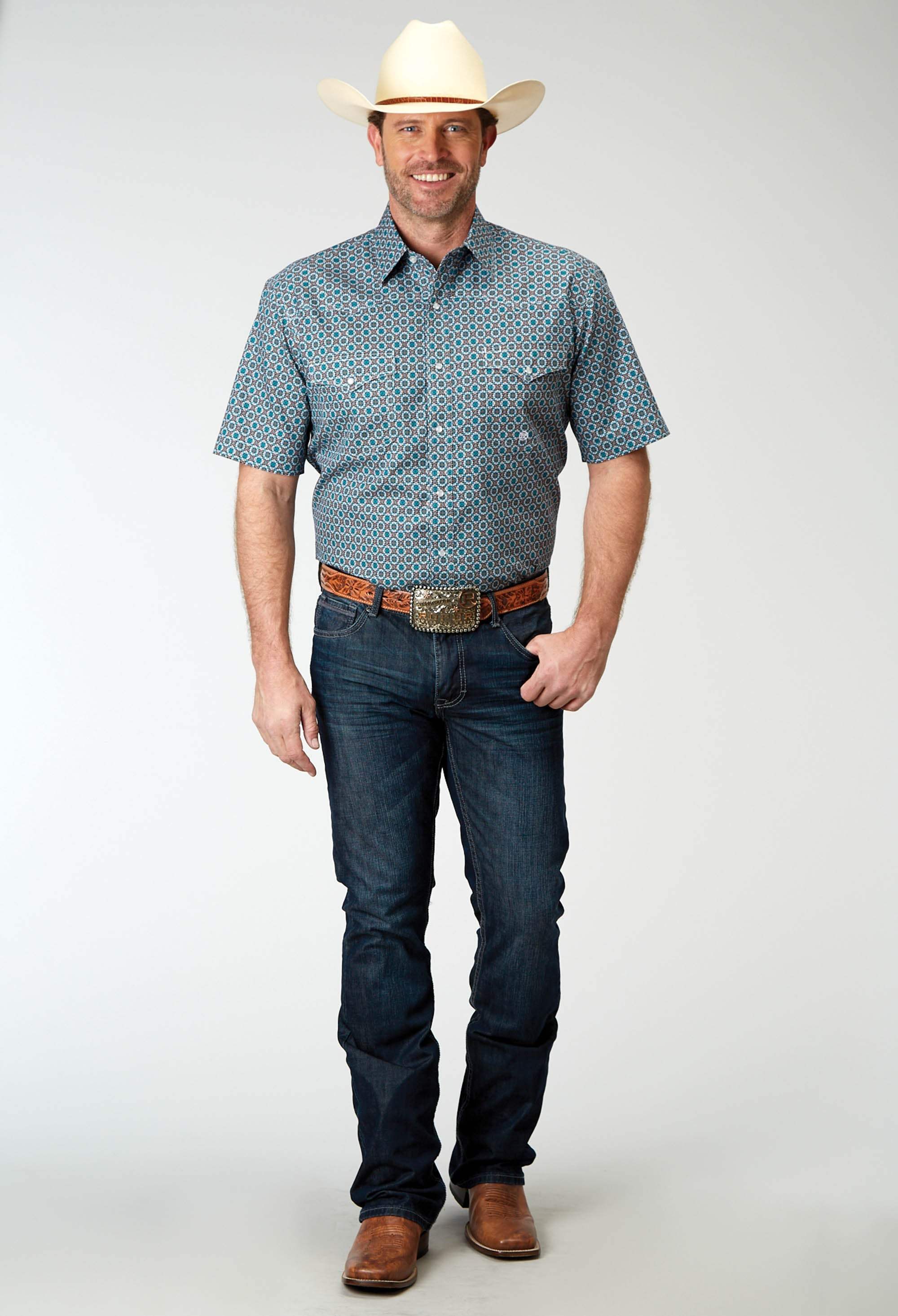 Roper Mens Short Sleeve Snap Frontier Foulard Western Shirt - Roper - Flyclothing LLC