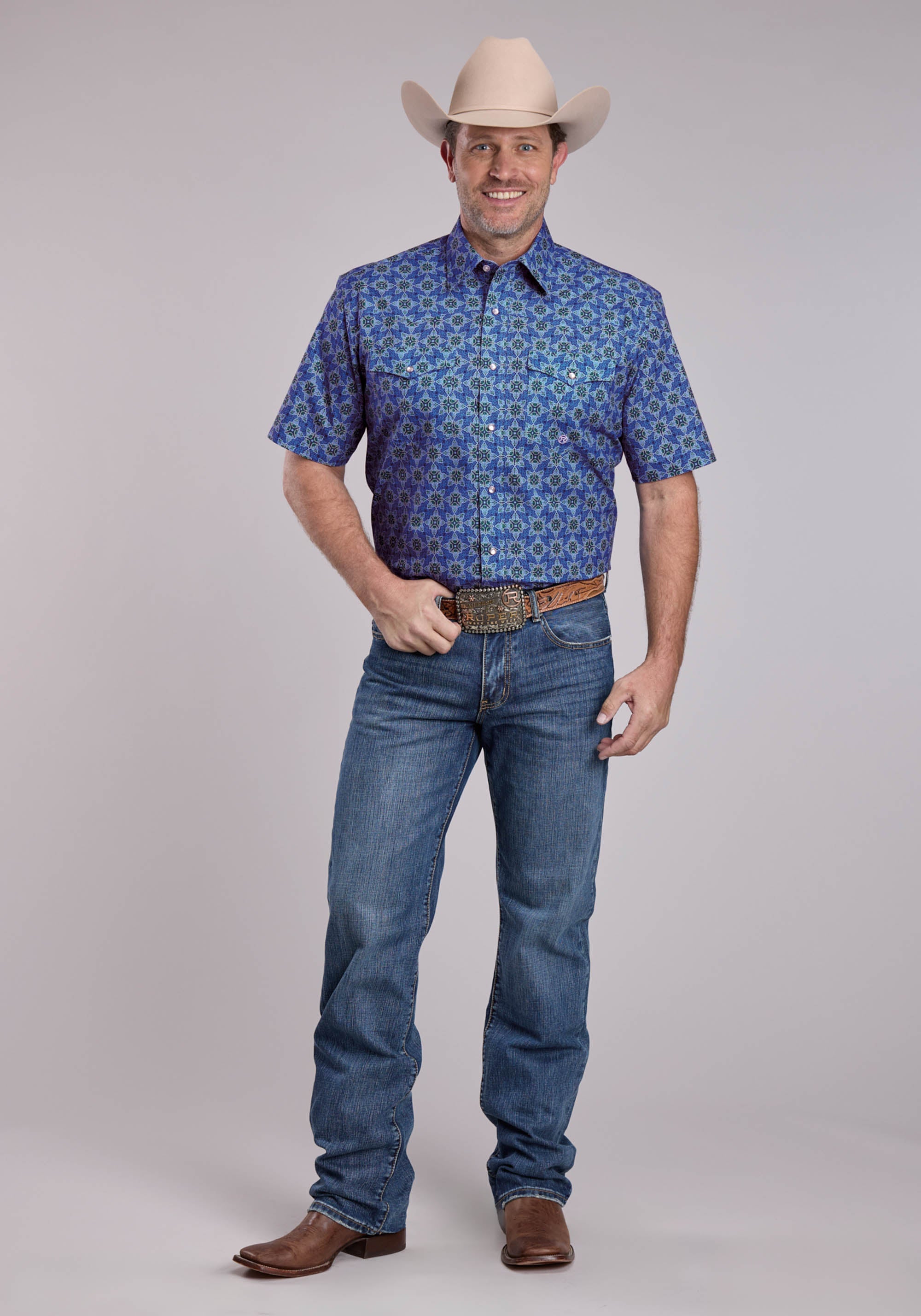 Mens Roper Ornamental Paisley Short Sleeve Snap Shirt
