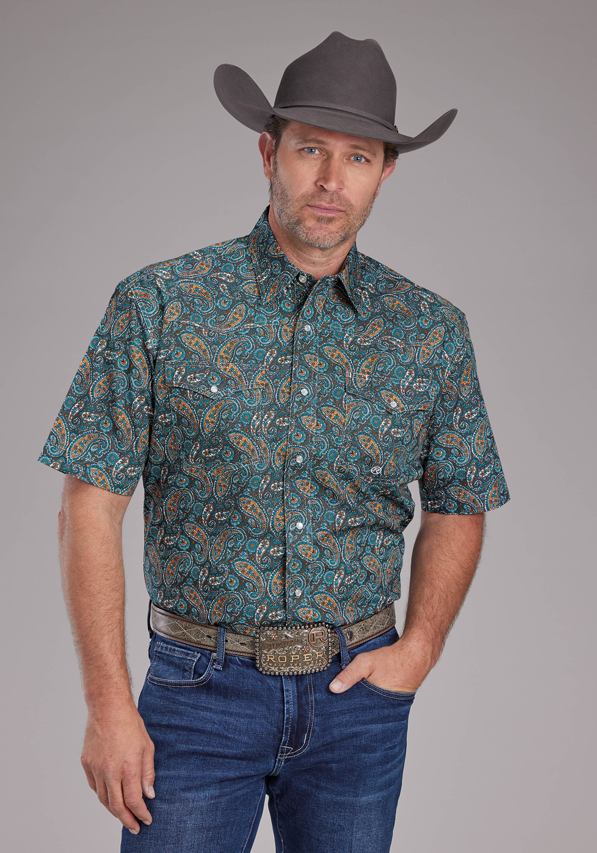 Roper Mens Dusk Paisley Short Sleeve Snap Western Shirt