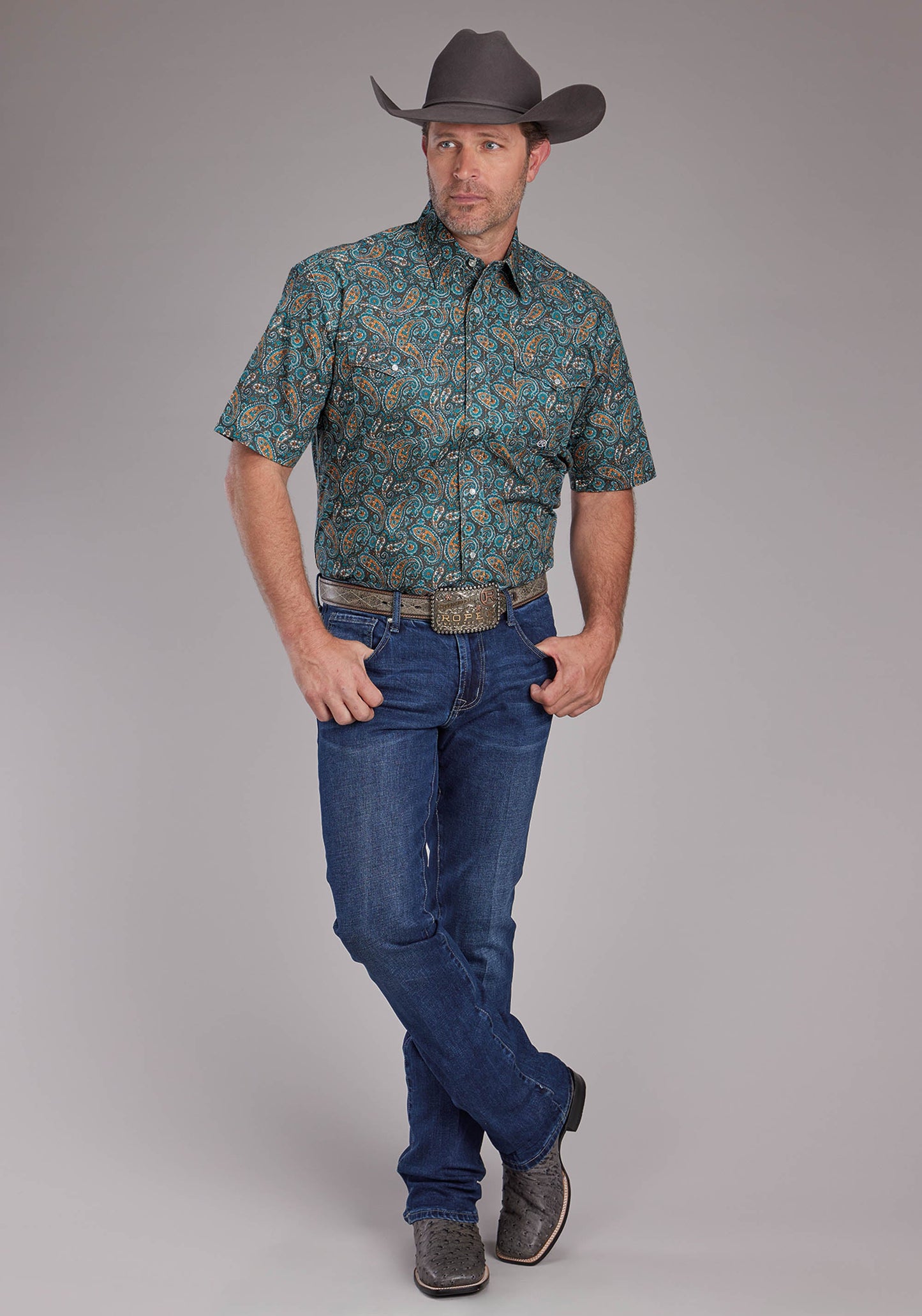 Roper Mens Dusk Paisley Short Sleeve Snap Western Shirt