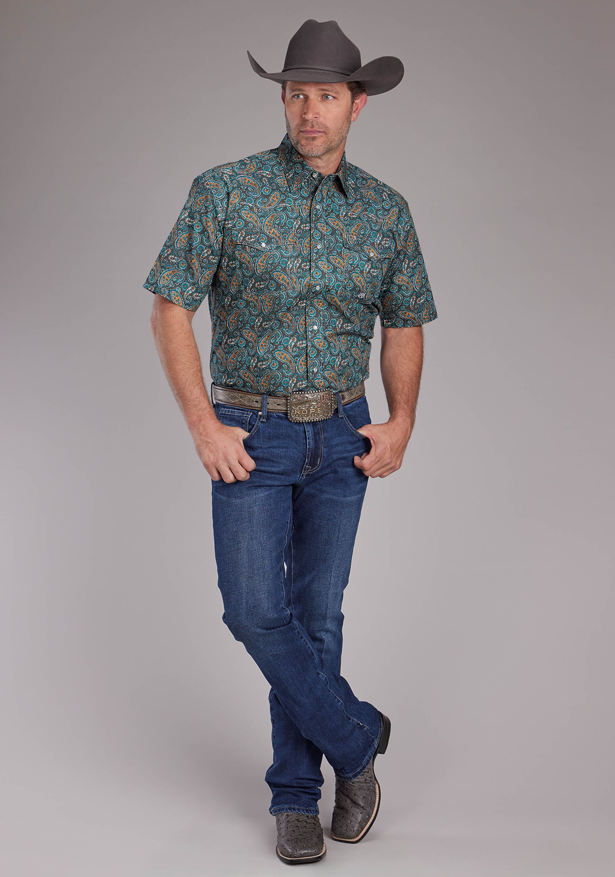Roper Mens Dusk Paisley Short Sleeve Snap Western Shirt