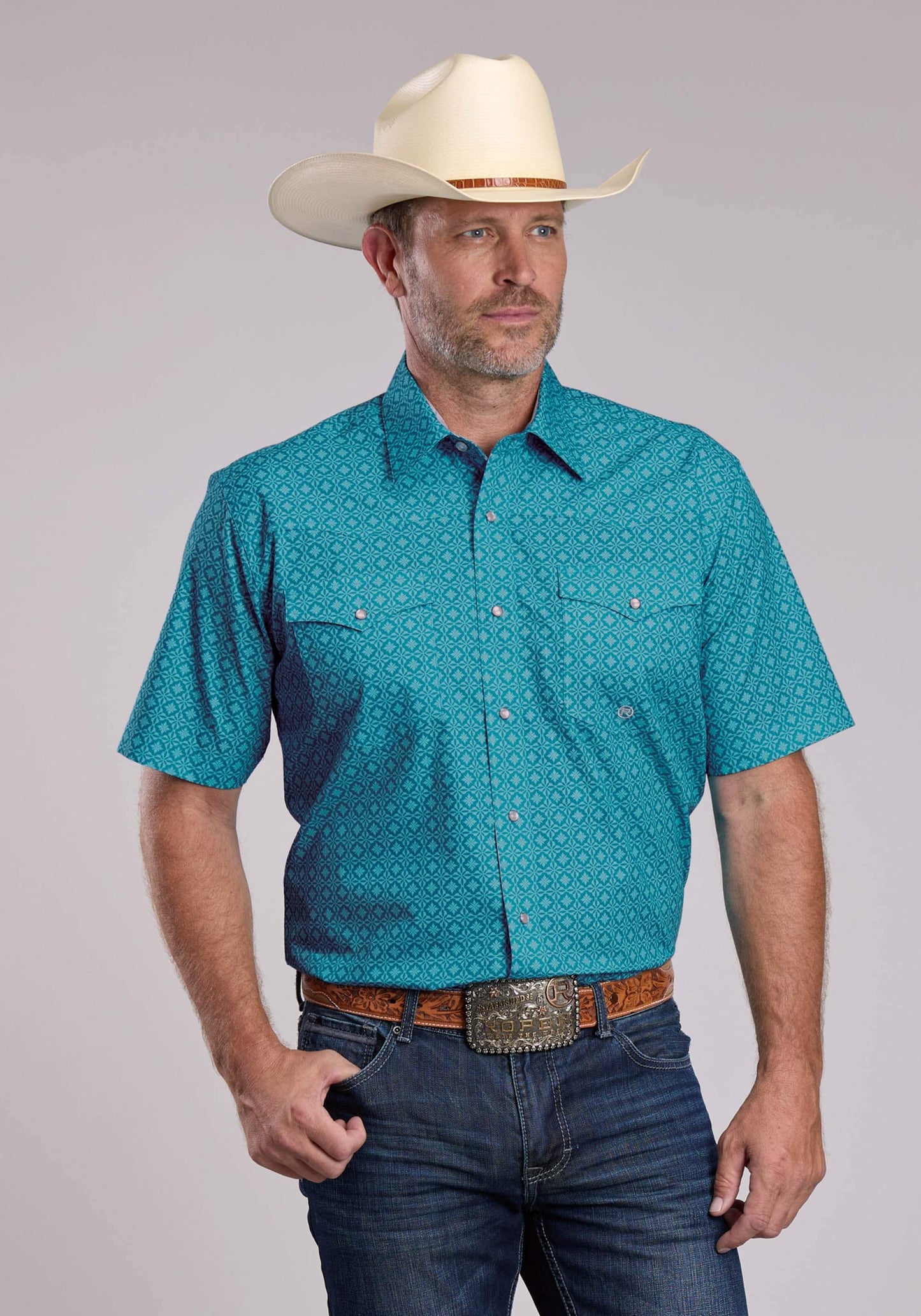 Mens Roper Wallpaper Medallion Short Sleeve Snap Shirt - Roper - Flyclothing LLC