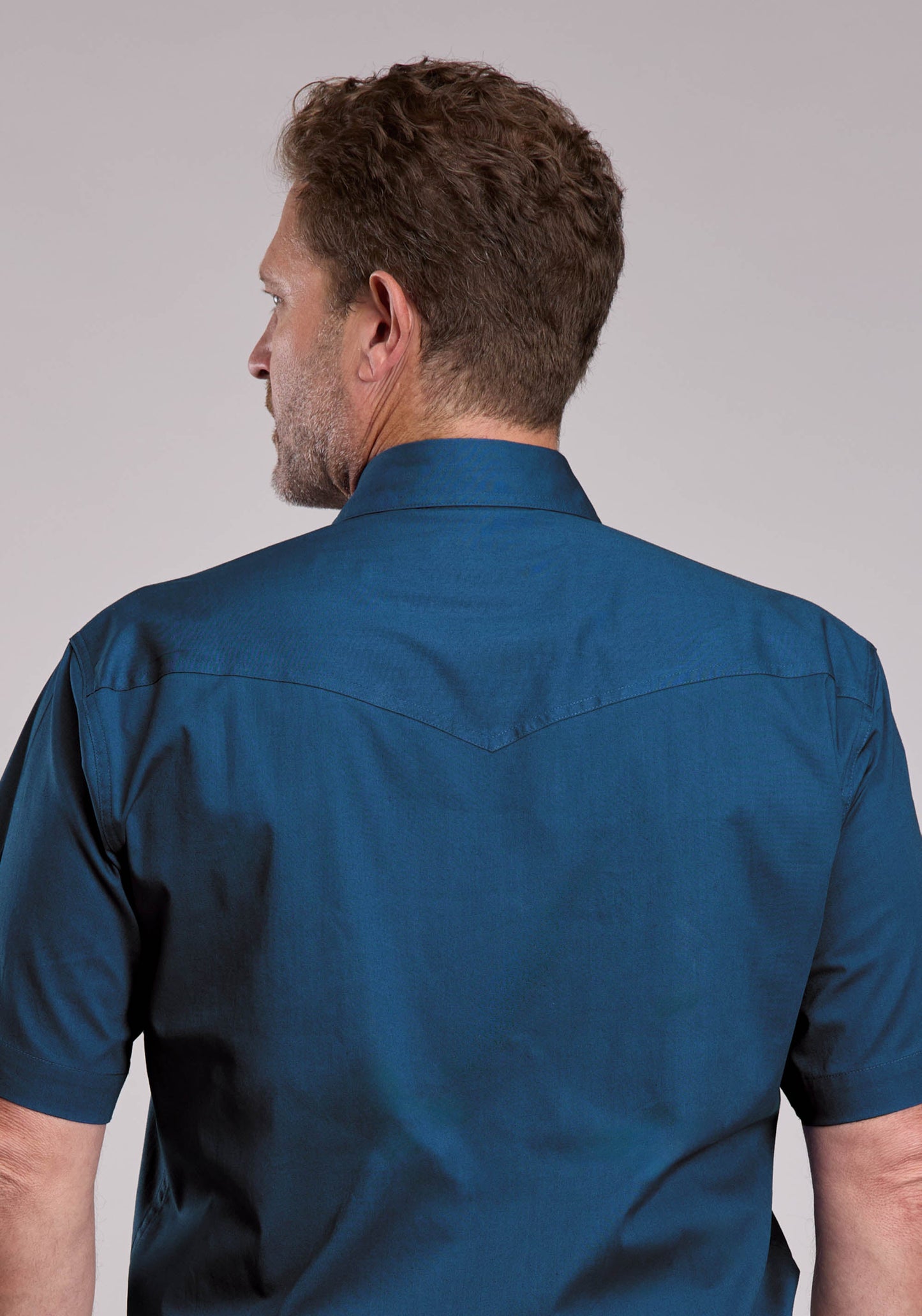 Mens Roper Solid Stretch Navy Short Sleeve Snap Shirt