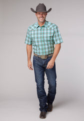Roper Mens Short Sleeve Snap Cold Springs Plaid Western Shirt