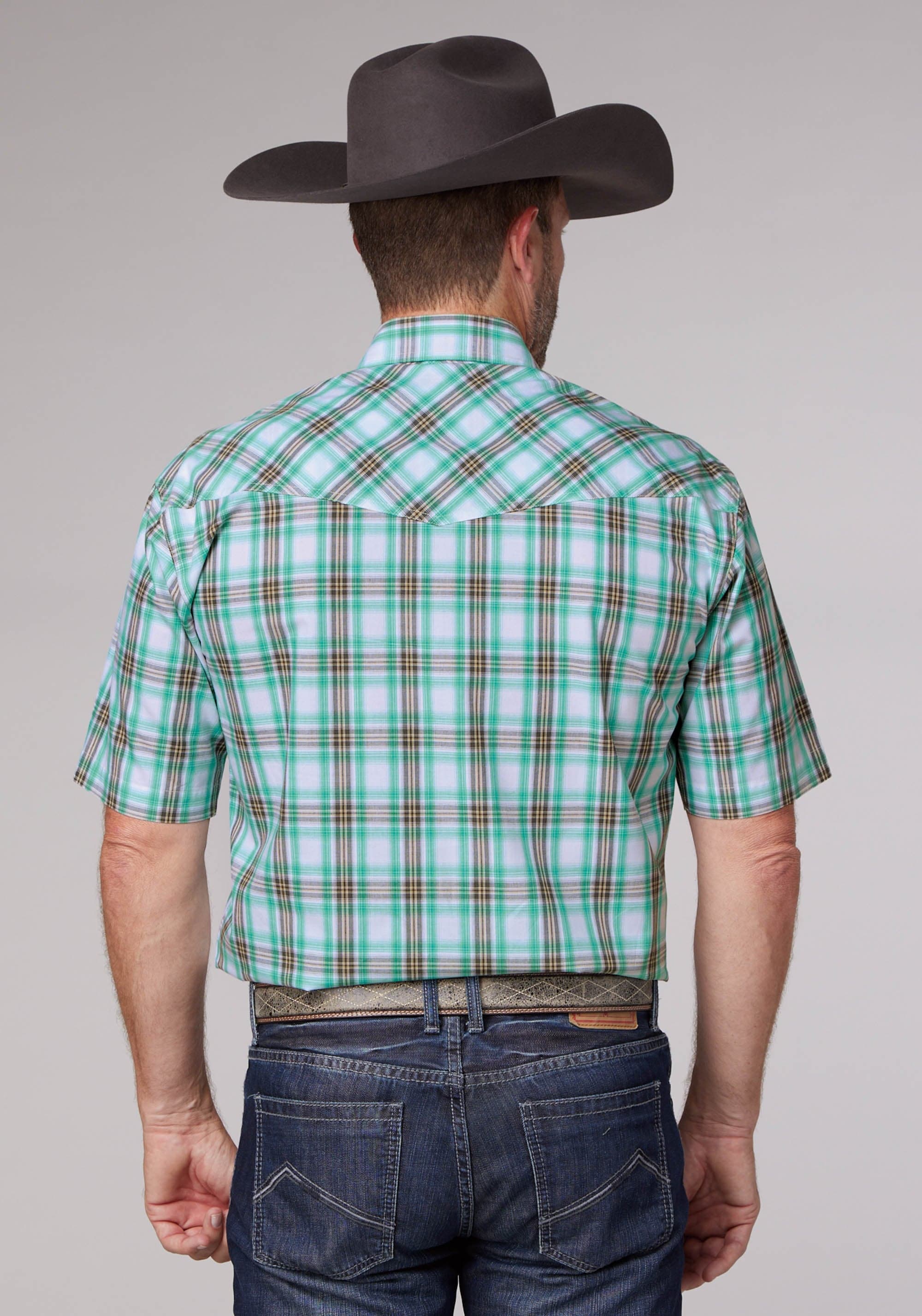 Roper Mens Short Sleeve Snap Cold Springs Plaid Western Shirt - Roper