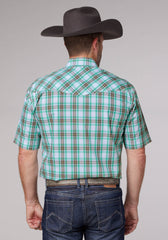 Roper Mens Short Sleeve Snap Cold Springs Plaid Western Shirt - Roper
