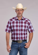 Mens Roper Ball Park Plaid Short Sleeve Snap Shirt - Roper - Flyclothing LLC