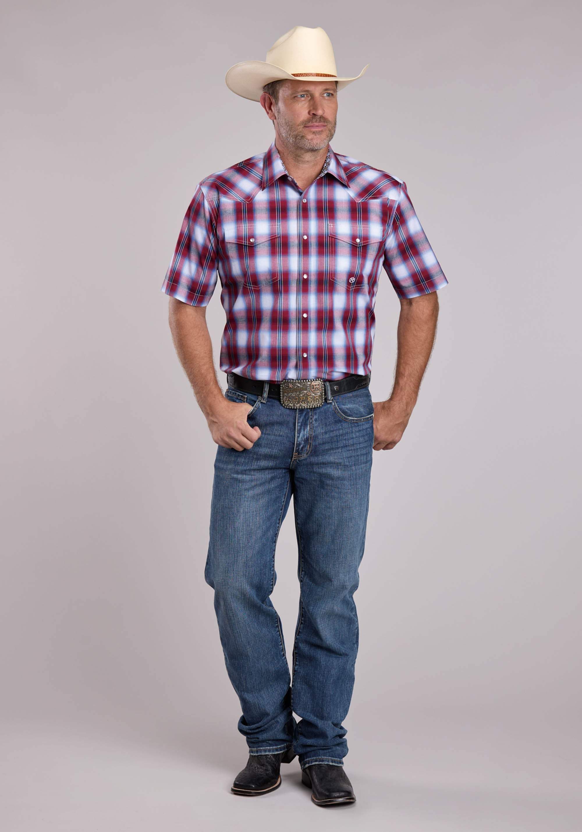 Mens Roper Ball Park Plaid Short Sleeve Snap Shirt - Roper - Flyclothing LLC