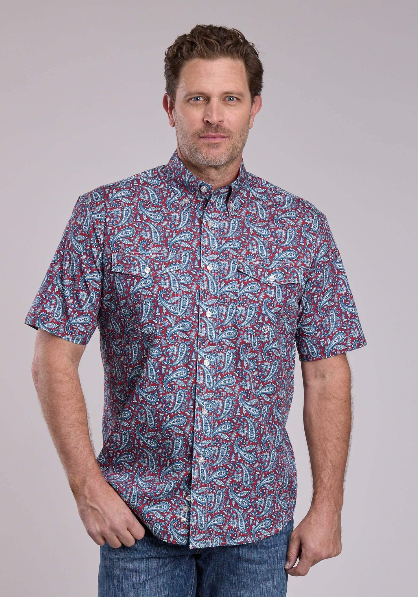 Mens Roper Bandana Paisley Short Sleeve Button Shirt - Roper - Flyclothing LLC