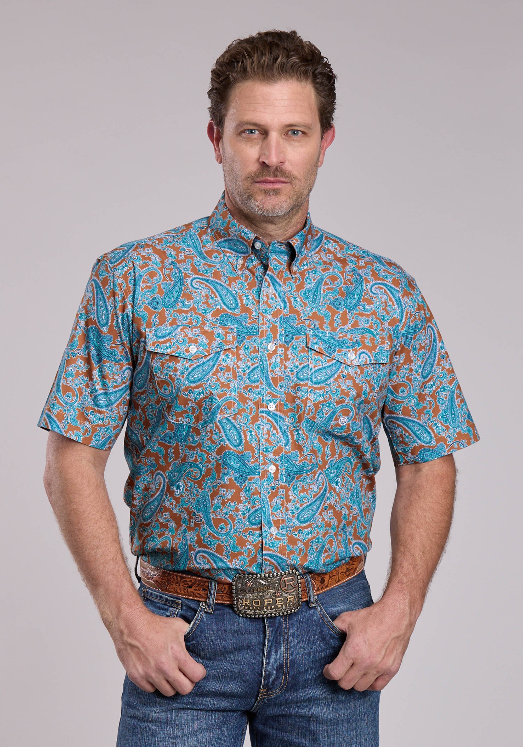 Mens Roper Desert Spring Paisley Short Sleeve Button Shirt