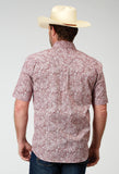 Roper Mens Short Sleeve Button Stretch Poplin Red Paisley Western Shirt - Roper