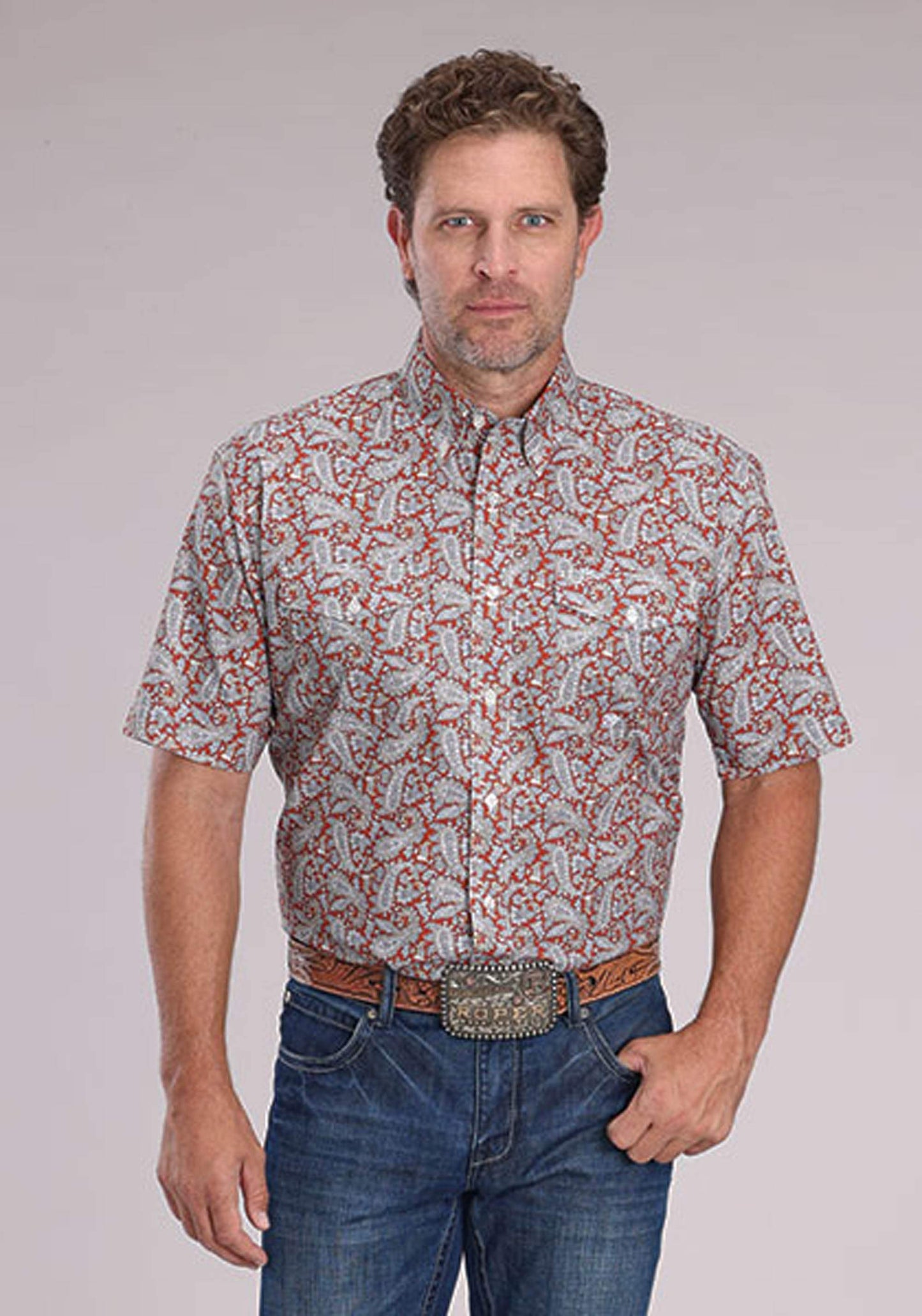 Roper Mens Short Sleeve Button Clay Paisley Western Shirt - Roper - Flyclothing LLC