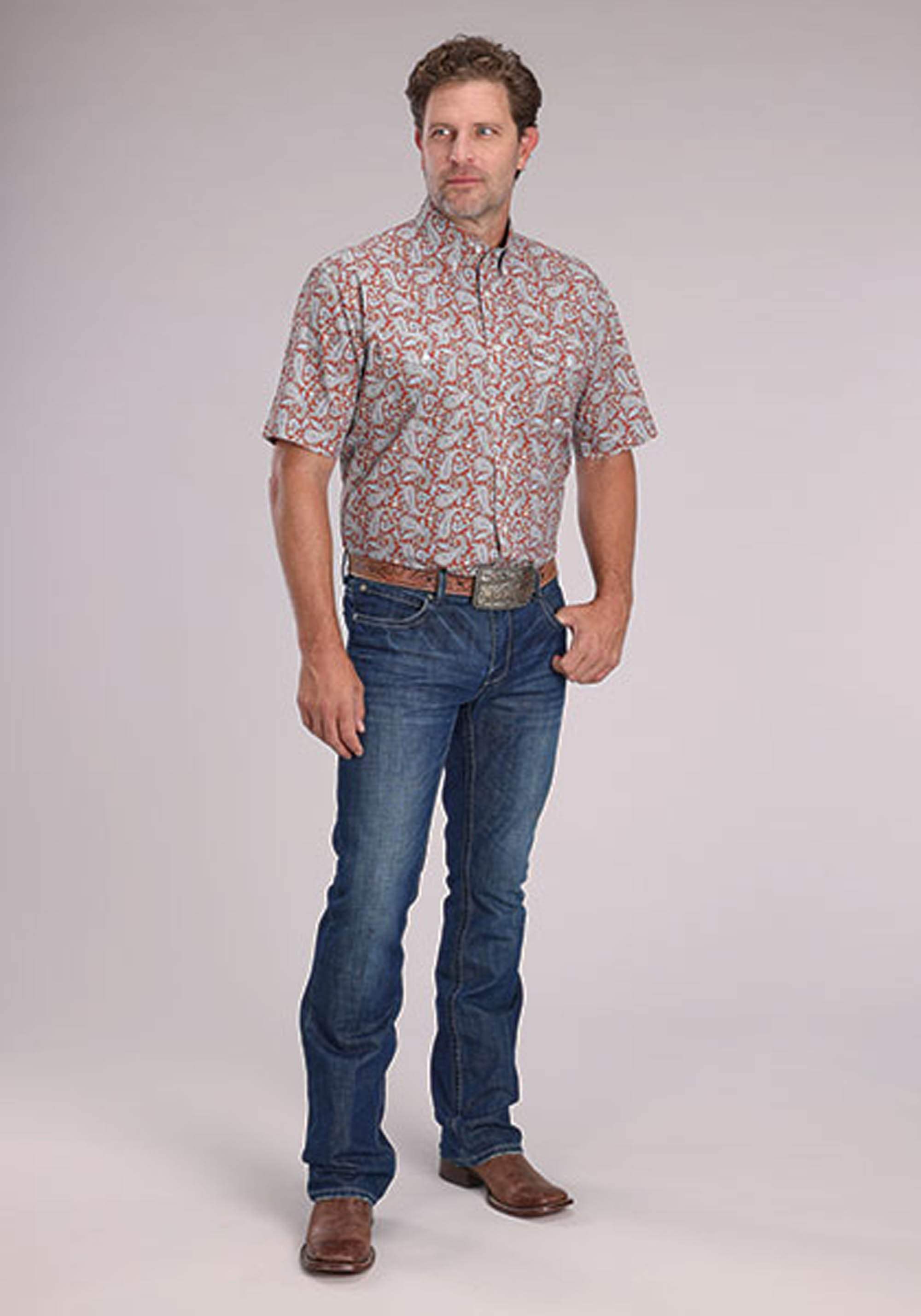 Roper Mens Short Sleeve Button Clay Paisley Western Shirt - Roper - Flyclothing LLC