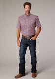 Roper Mens Short Sleeve Button Stretch Neat Red Western Shirt - Roper