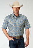 Roper Mens Short Sleeve Button Delft Paisley Western Shirt - Roper